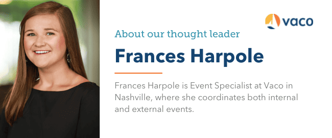 Headshot of Frances Harpole, Event Specialist at Vaco in Nashville